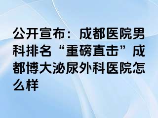 公开宣布：成都医院男科排名“重磅直击”成都博大泌尿外科医院怎么样