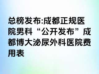 总榜发布:成都正规医院男科“公开发布”成都博大泌尿外科医院费用表