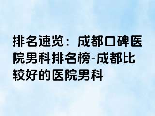 排名速览：成都口碑医院男科排名榜-成都比较好的医院男科