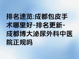 排名速览:成都包皮手术哪里好-排名更新-成都博大泌尿外科中医院正规吗